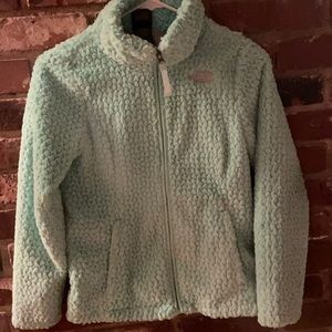 Girls North Face fleece mint green jacket size medium (10/12)